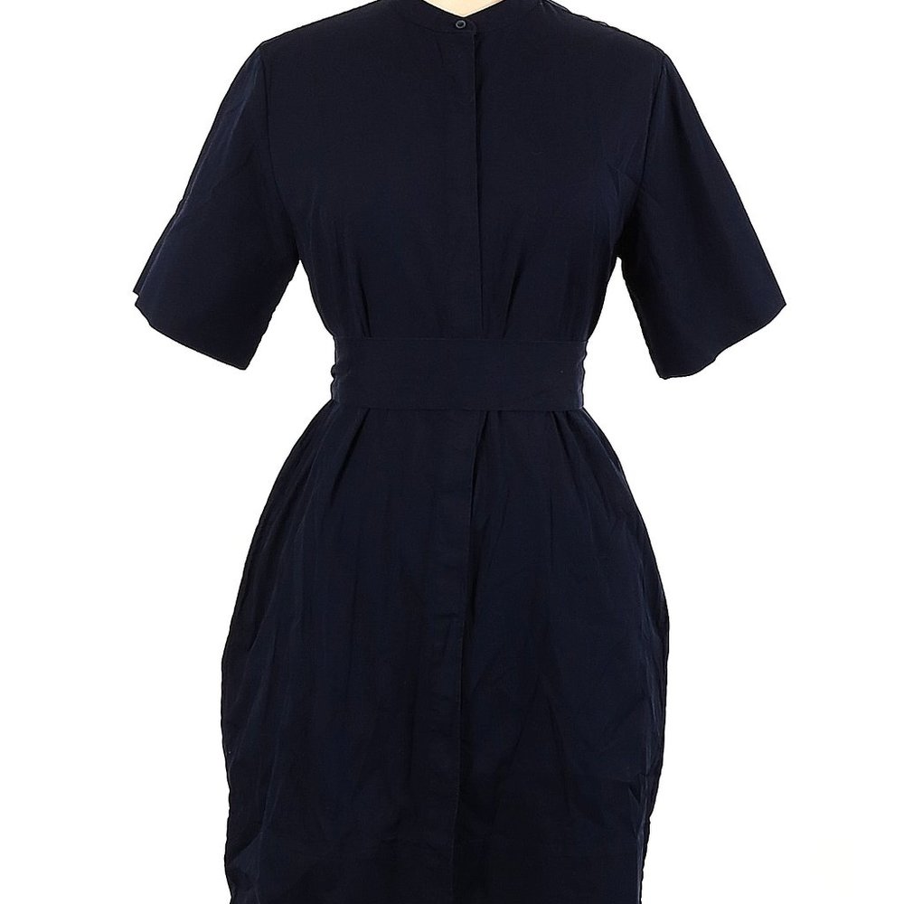 Classic Navy Short-Sleeve Waist-Defined Dress